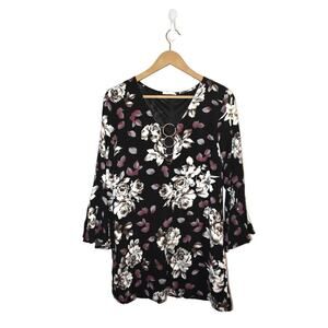 Entro Black Floral Dress With Fan Sleeves Size S